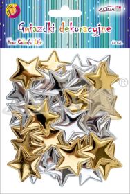 Gwiazdki dekoracyjne GW-8275 złote i srebrne, rozm. 3,3cm, op.40szt.