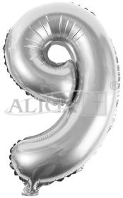 Balony foliowe cyferki BC-34/9/S 34" srebrne, 86 cm