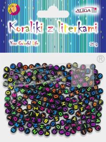 Koraliki PJA-0323 plastikowe z literkami, rozm. 7x4mm, op.25g