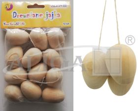 Drewniane jajka CDJ-9038 rozm. 4 cm ze sznureczkami. Opakowanie zawiera 12 szt. 