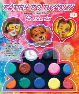 Farby  FA 012 do malowania twarzy 12 kolorów   akcesoria #