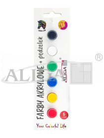 Farby akrylowe FTM-9525 z pędzelkiem, mix kolorów 6x3ml #