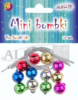 Mini Bombki BOM-4665 rozm. 12mm, op. 12szt.   12 sznureczków o dł. 15cm