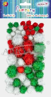 Pompons PM-3496 with glitter Mix colors Package 50pcs.