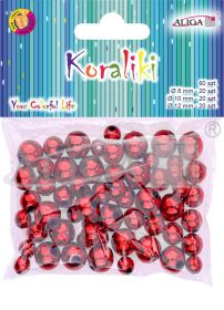 Koraliki plastikowe PJ-9487 czerwone, metalizowane, mix rozm., op. 60szt.